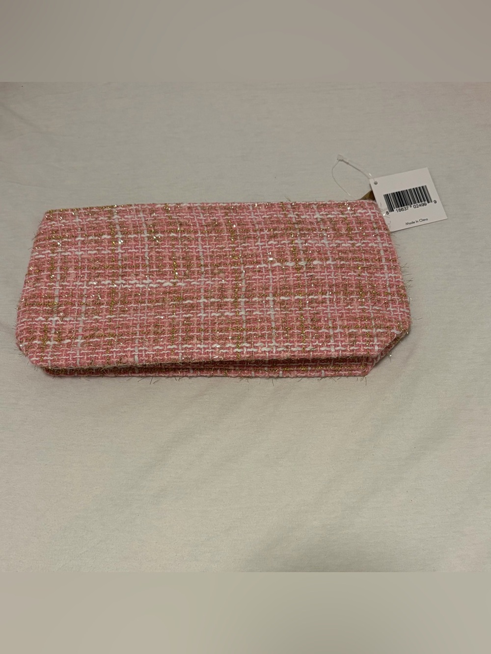 New with Tag Pink Tweed Cosmetics Pouch